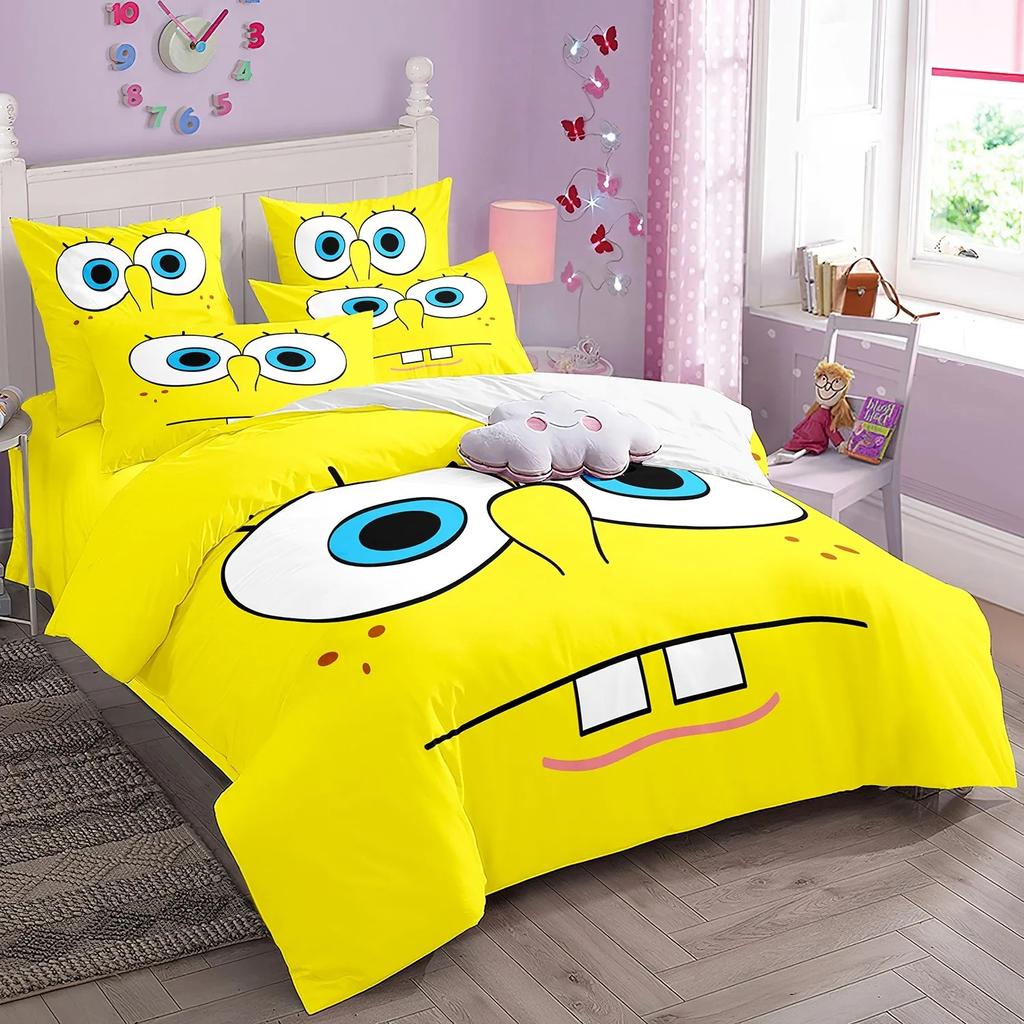 SpongeBob SquarePants 3D Printed Bedding Set Cartoon Duvet Cover Pillowcases for Girl Boy Gift