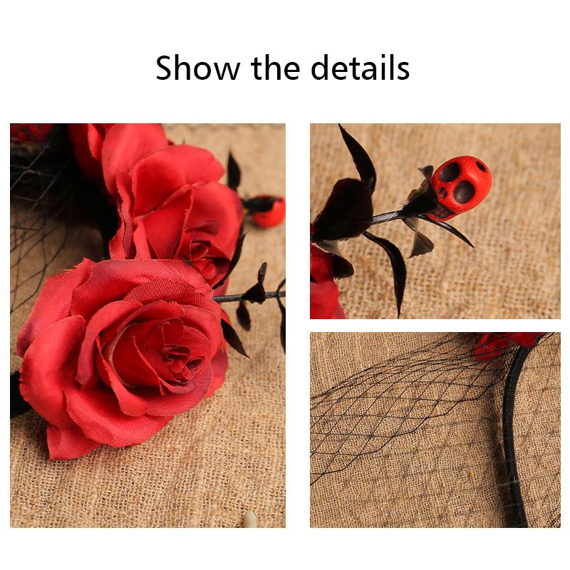 Halloween Hair Accessories Dark Style Veil Halloween Costumes Headdress Cosplay Crown Party Headband Holiday Accessories Black/Red