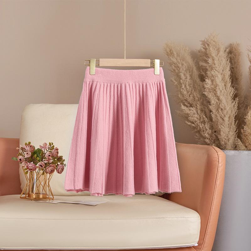 

Temperament High-Waisted Wool Knit Pleated Skirt - Women s Slimming Half-Length for Autumn/Winter M