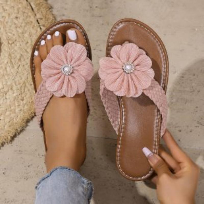 

Large size slippers women s summer new woven flower decorative flip-flops women s slippers 36