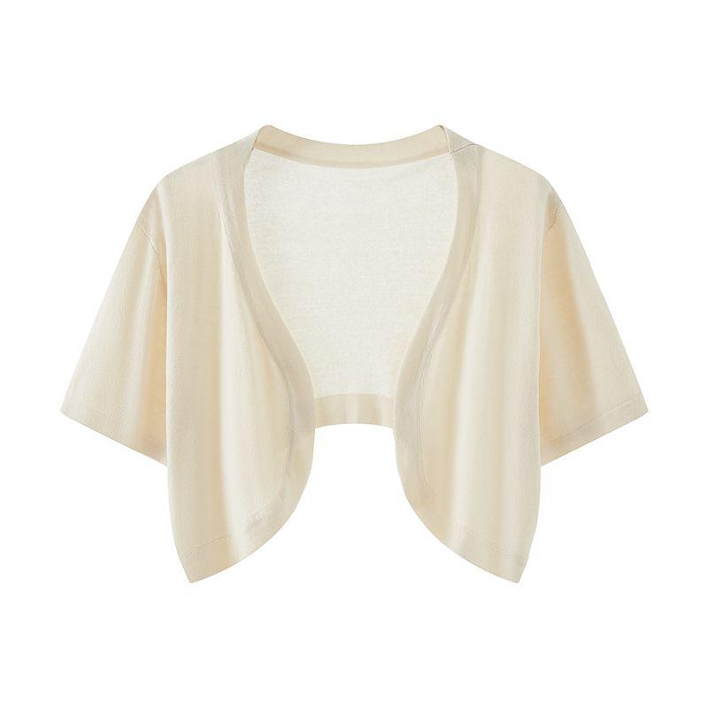 

Cardigan Ice Silk Sun Protection Waistcoat Dress Outer Wear Short Sleeve Apricot S