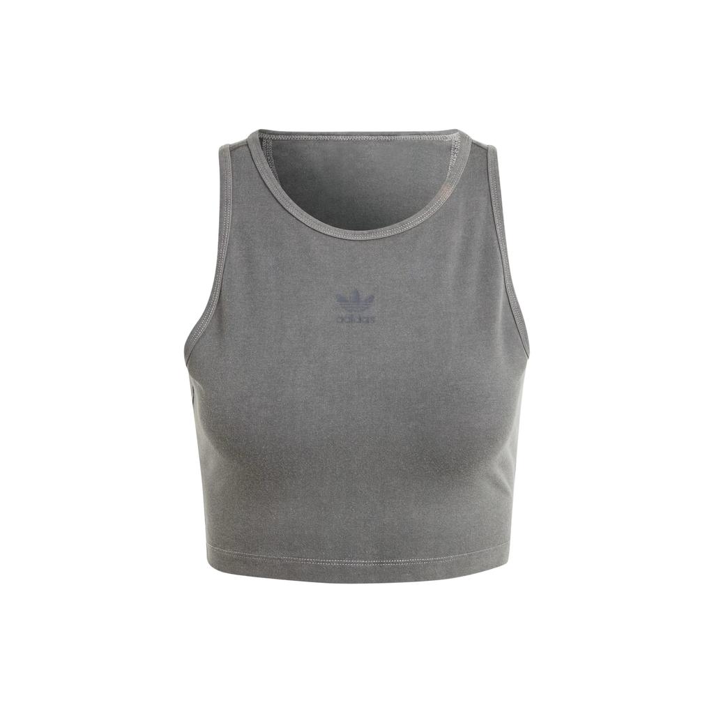 Adidas Originals Essential Solid Logo Round Neck Crop Tank Top Women Tops Black Gray IU2709