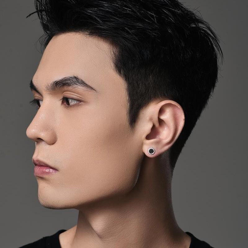 925 Silver Men's Punk Black Zircon Hoop Earrings with Design Sense