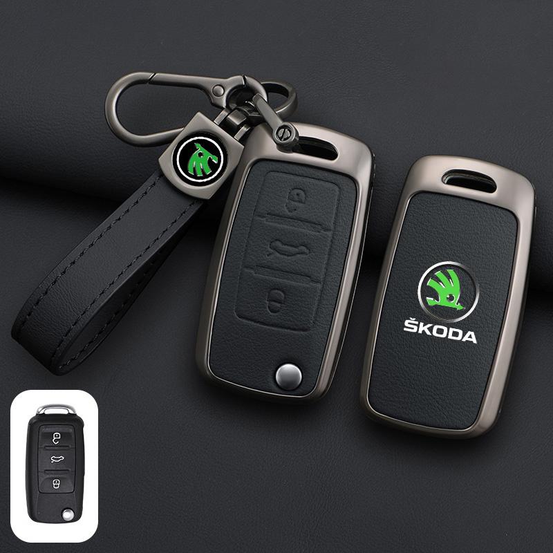 Leather Car Remote Key Case Full Cover Protector Holder Shell Fob For Skoda Superb A7 Kodiaq Octavia A7 A8 Keychain Accessories HJ1