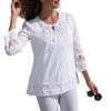 New autumn, cotton and linen splicing lace temperament European and American/loose sleeves, women's top T-shirt