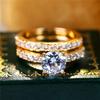 Crystal Female White Zircon Round Stone Ring Set Fashion Vintage Gold Color Bridal Wedding Engagement  For Women