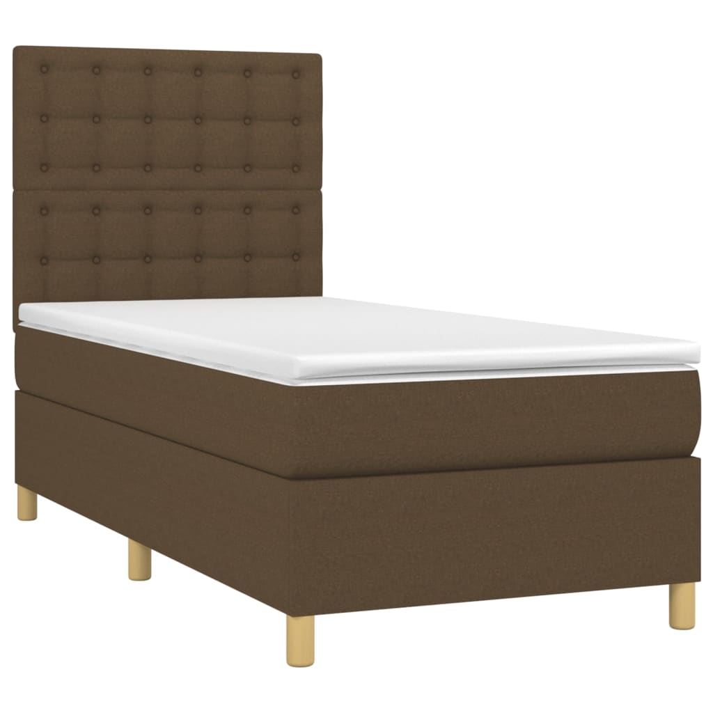 Box Spring Bed with Mattress Dark Brown 90x190 cm Fabric
