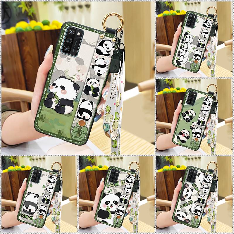 Back Cover Lanyard Phone Case For Blackview A100 Anti-knock Durable Anti-dust Phone Holder Panda Kickstand Soft case
