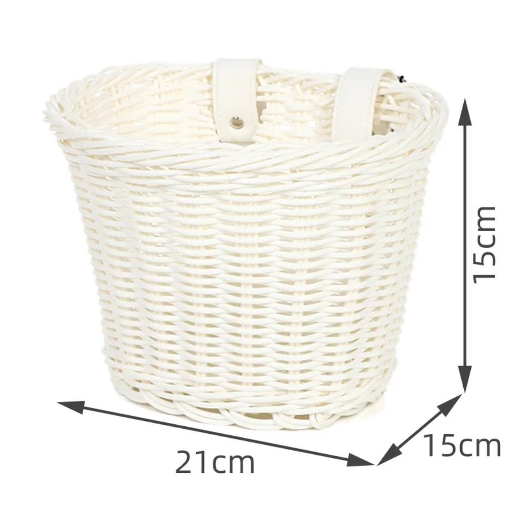 Kids Bike Basket Woven Imitation Rattan Bicycle Handlebar Basket Front Storage Basket for Kids Bike Scooter Toys Snacks Drinks