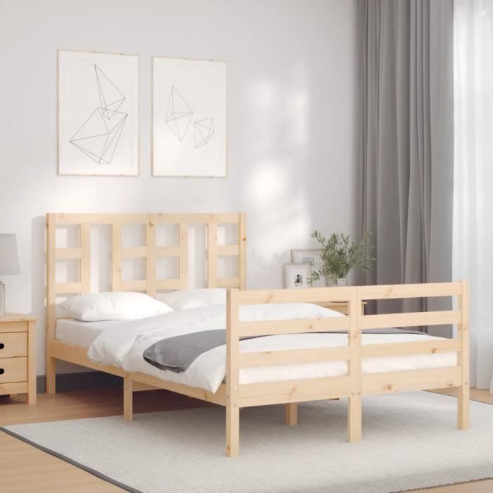 VidaXL Cadre de lit avec tête de lit 120x200 cm bois massif 3193916