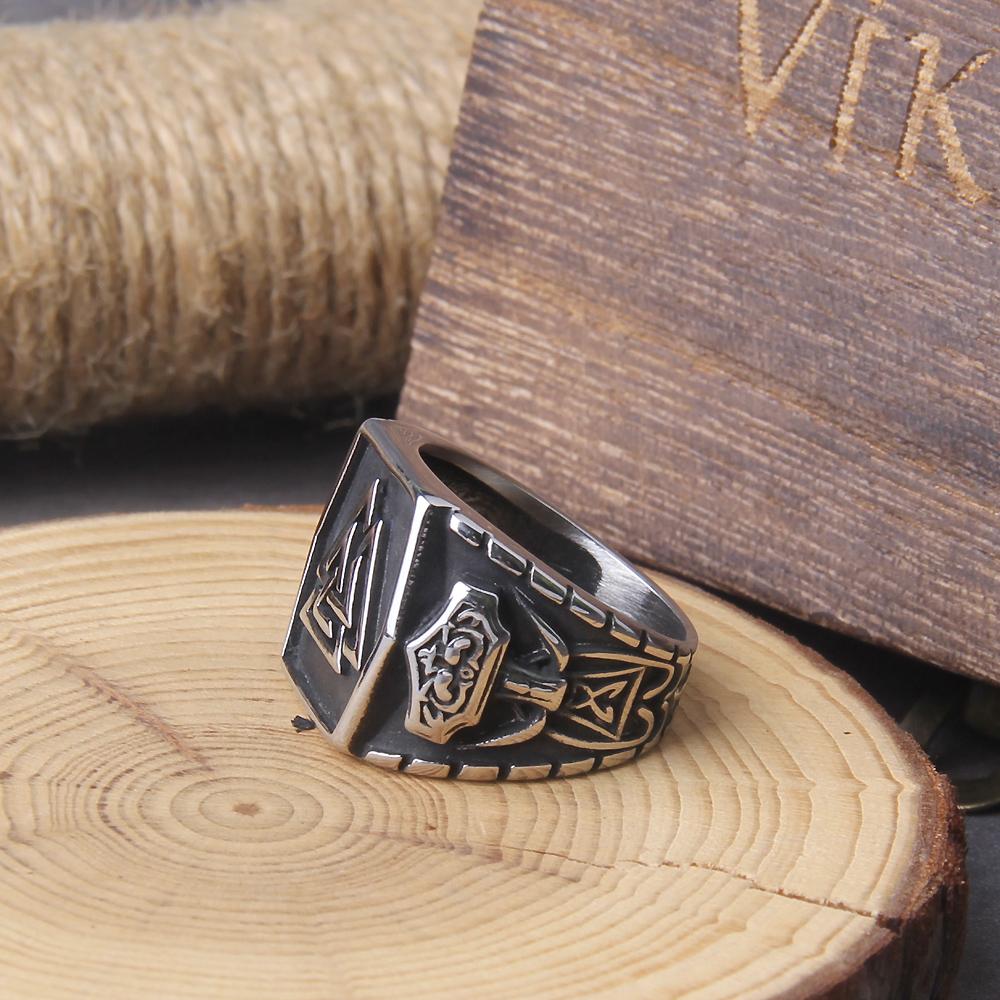 Wikinger Valknut Helm des Schreckens Edelstahlring für Männer Aegishjalmur Odin Runen Keltisches Knotenmuster Schmuck Amulett Geschenk