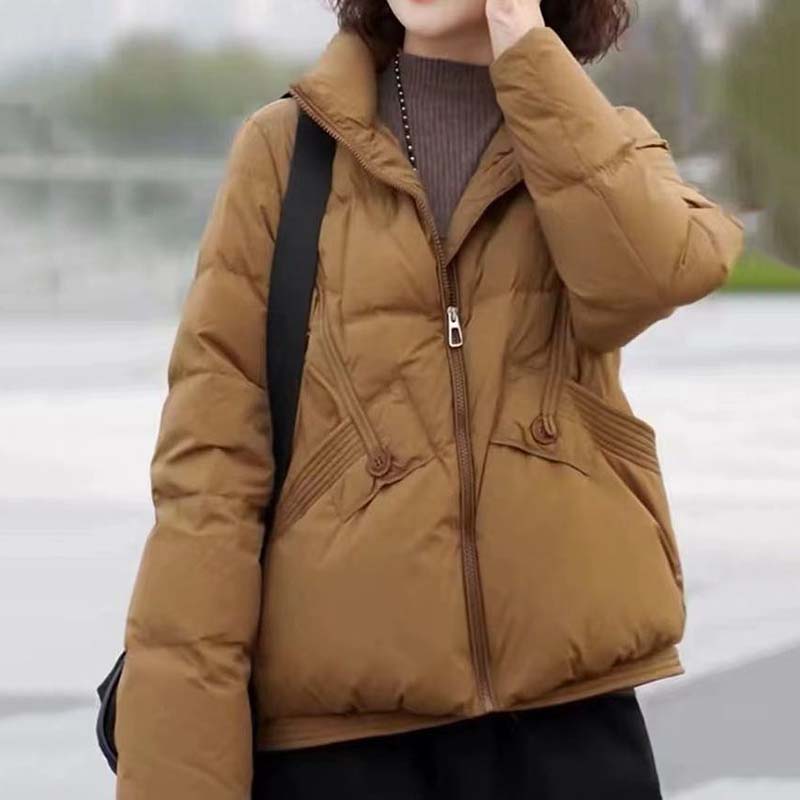 Zimní dámská krátká bílá péřová bunda s kachním límcem, volná, nadměrná, teplá, silná, svrchní oblečení, jednoduché, ležérní, péřové kabáty