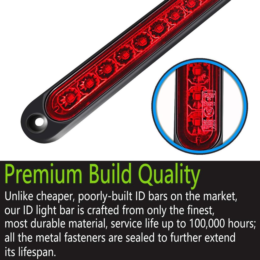 2 Pack 10" 15 LED Trailer Identification Light 9 To 30-Volt, LED Stop Turn Tail Light Assembly Third Brake Bar Strip Rear Marker Light IP67