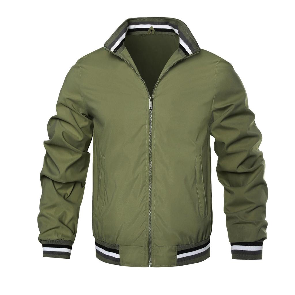 2026 Men's Casual Stand Collar Versatile Sports Jacket for Spring and Autumn - Solid Color