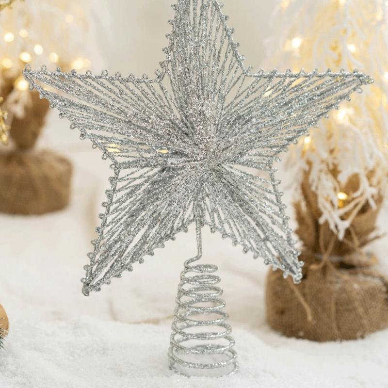 Christmas Tree Top Ornament Metal Star Shaped Tree Toppers Pentagrams Decoration for Home and Mall Parties Supplies