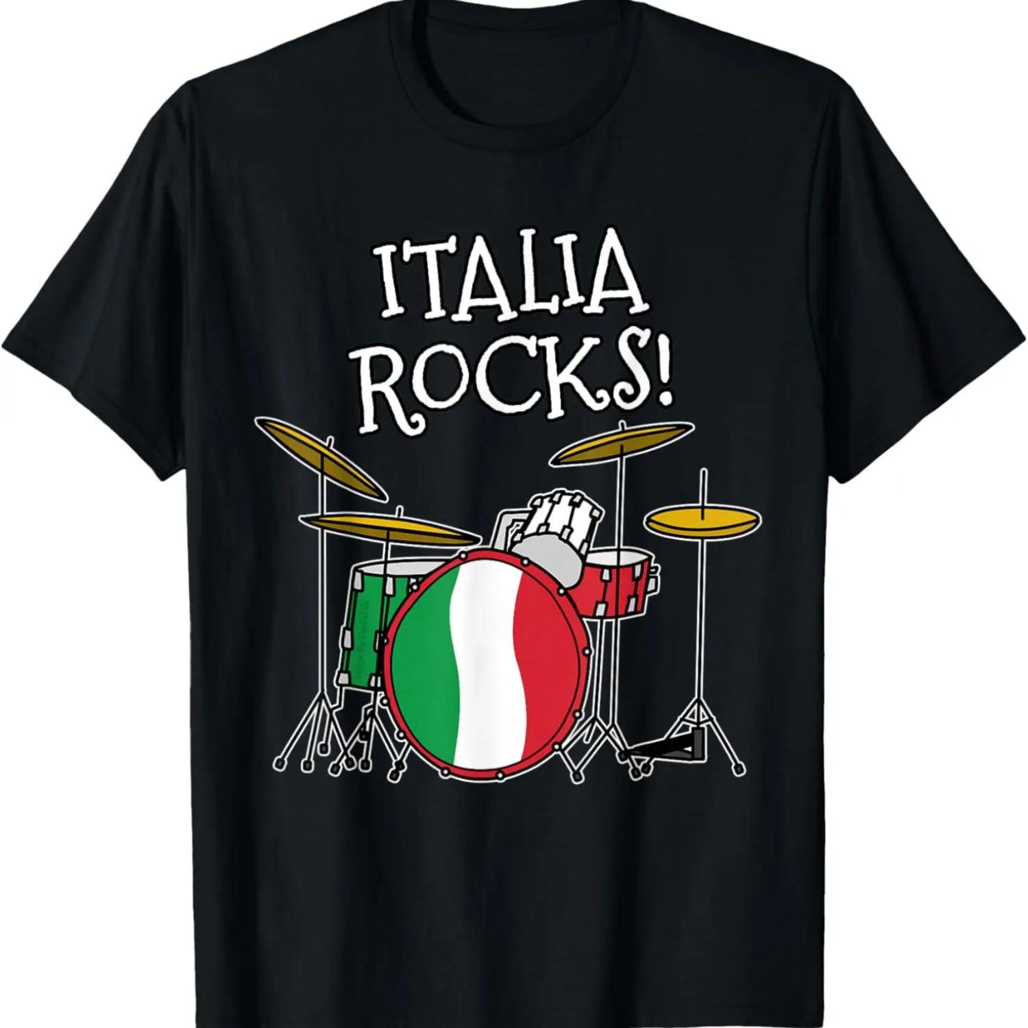 

Итальянский флаг, ударная установка, Italia Rocks, футболка музыканта-барабанщика XXXXXL чёрный