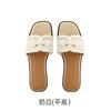 Grape mother studiolee summer new fashion straw woven flat bottom square head vacation word with outside slippers women