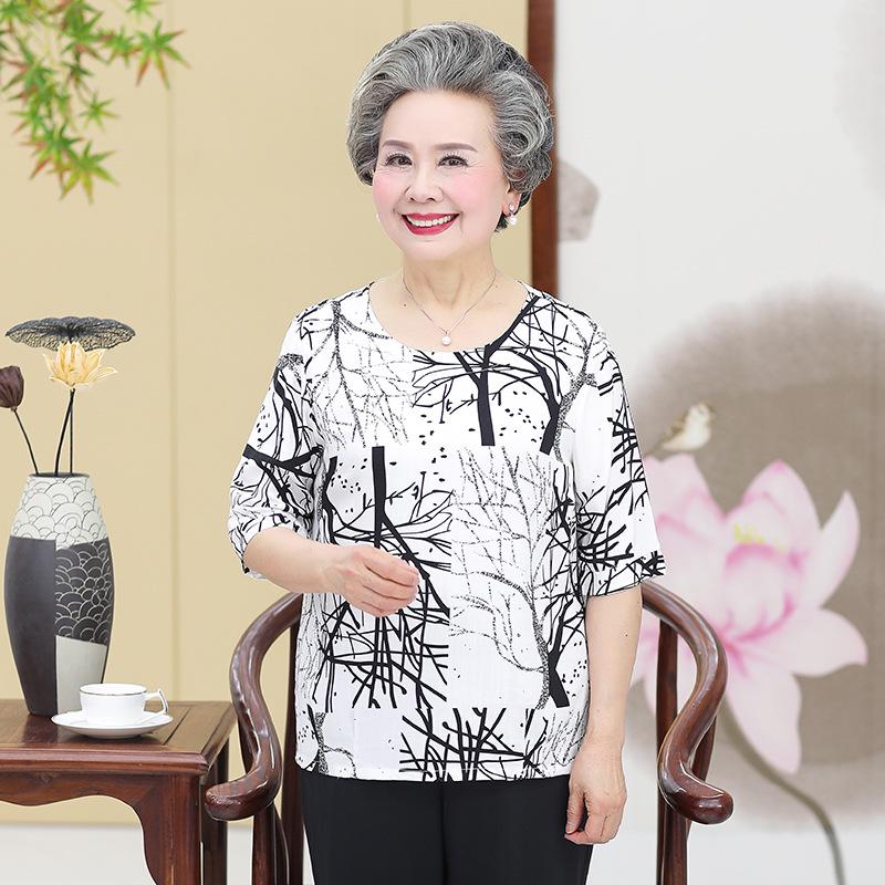 Women s Plus Size Cotton Linen Summer T-Shirt - Grandma Style Short Sleeve Top XL (100-110 jin)