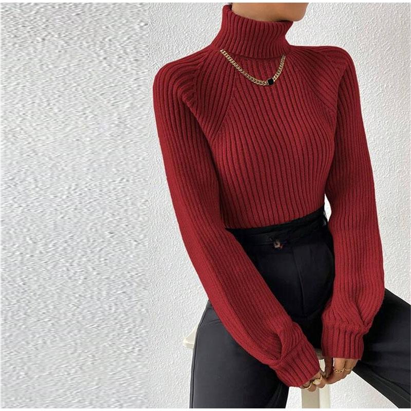 

Женская осенне-зимняя теплая вязаная водолазка, модная корейская повседневная трикотажная кофта, эластичная, тонкая, с длинными рукавами, вязаная полосатая кофта XL вино красного