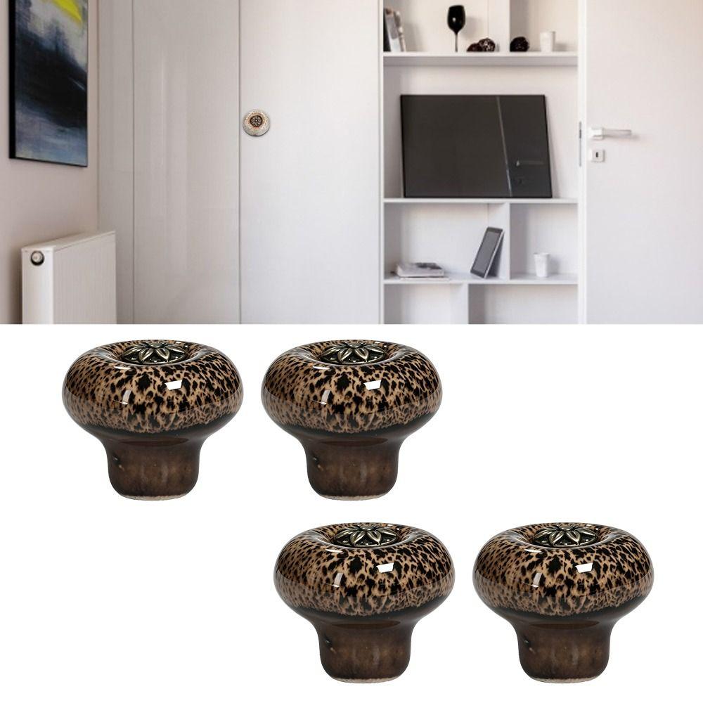 4pcs Easy Install Door Knobs Round Drawer Knobs Vintage Cabinet Handles Bedroom