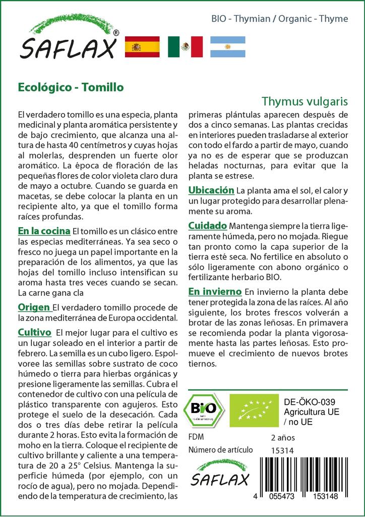 SAFLAX Garden In the Bag - Organic - Thyme - 800 Seeds - With Substrate In a Fitting Stand Up Bag - Thymus Vulgaris