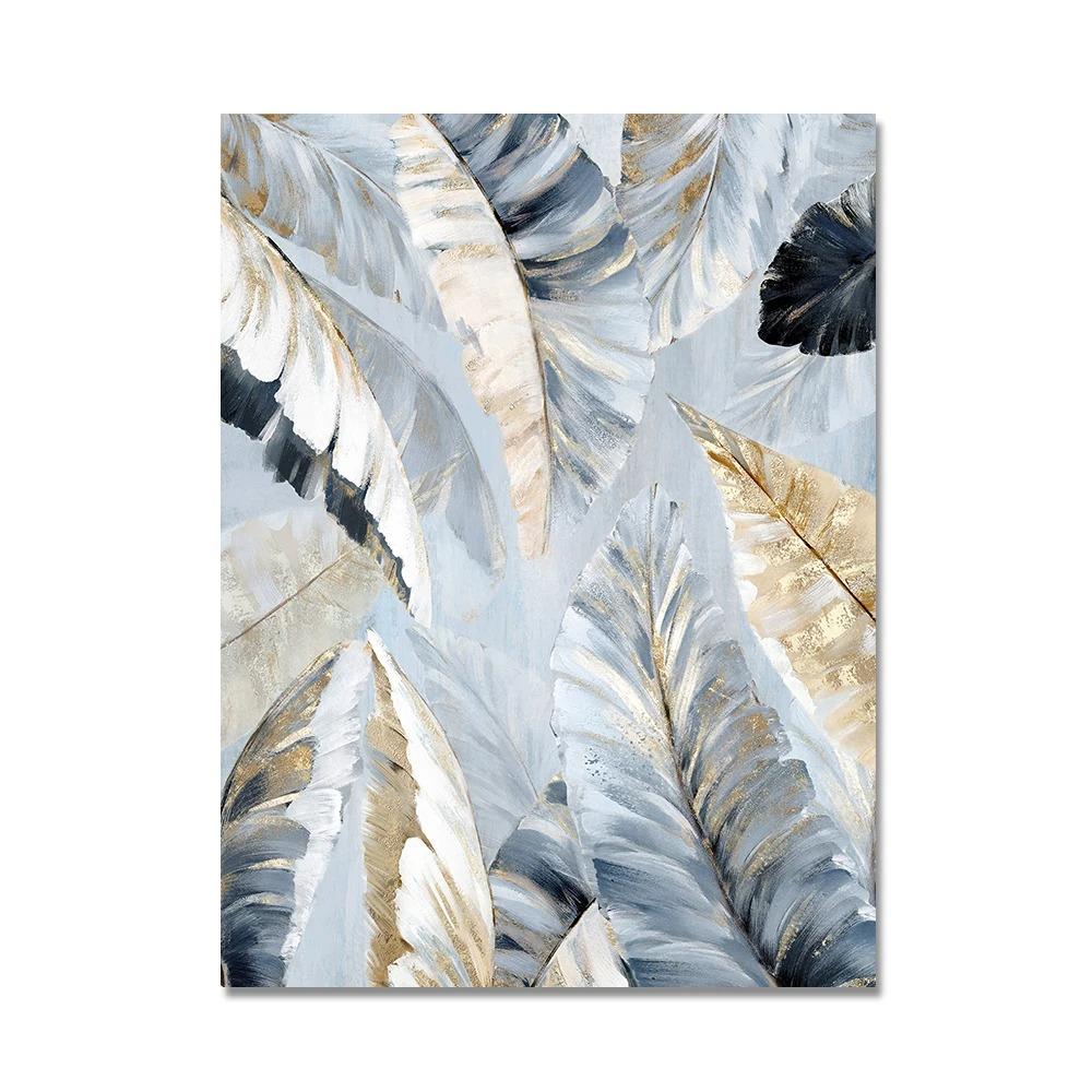 Póster de Hojas de Palma Doradas Abstractas Pintura en Lienzo de Plantas Nórdicas Naturaleza Muerta Arte de Pared Imágenes para Sala de Estar Decoración Interior del Hogar