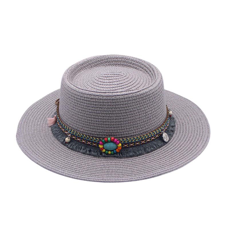 Summer Straw Jazz Hat Outdoor Seaside Beach Sunscreen Sunshade Sun Cap Flat Brim Classic Travel Panama