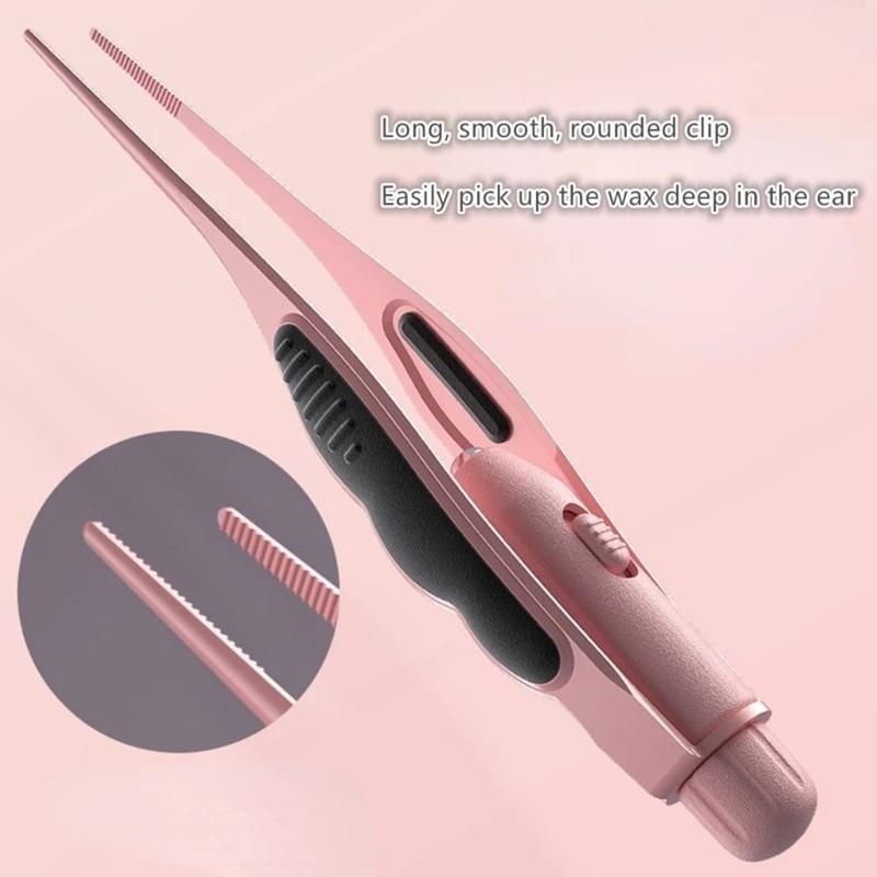LED Ear Wax Removal Tweezers Anti-Skid Ear Pick Tool Kit with Brightness Light Ear Curette Safety Earwax Cleaning Tool