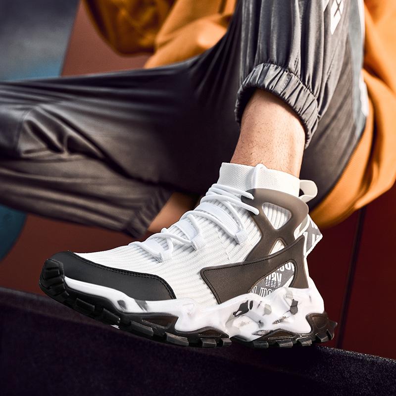 Men Fashion Sneakers High-Top Mesh Running Shoes Lace-Up Fitness Sports Shoes Trail Jogging Shoes Non-Slip Casual Socks Sneakers