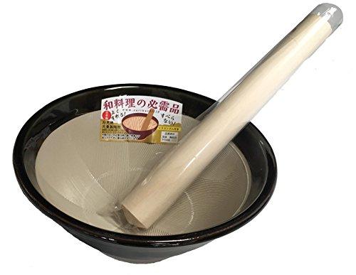 Motoshige Keramik, Iwami Ware Mörser und Stößel Set, Größe 8 (25 cm Durchmesser, mit Stößel), Silikonbasis zum Schutz von Tischoberflächen, Oribe-Stil, Nicht
