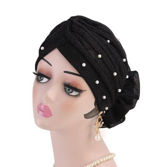 Fashion Faux Pearl Decor Big Flower Women Elastic Hat Soft Head Wrap Cap Gifts