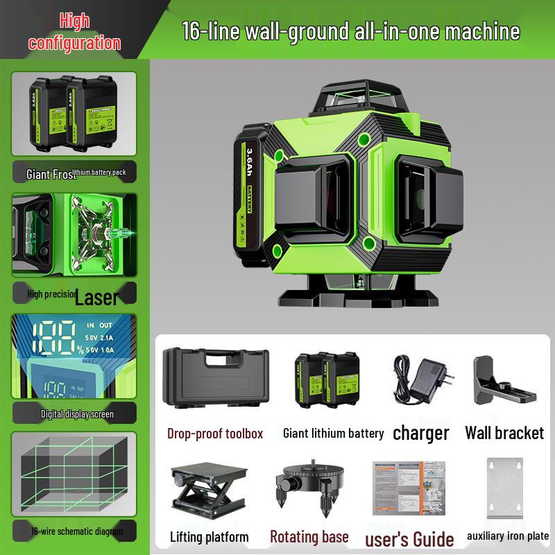 Strong Precision 16-Line Laser Level with Rubber Coating for Wall and Floor Mounting