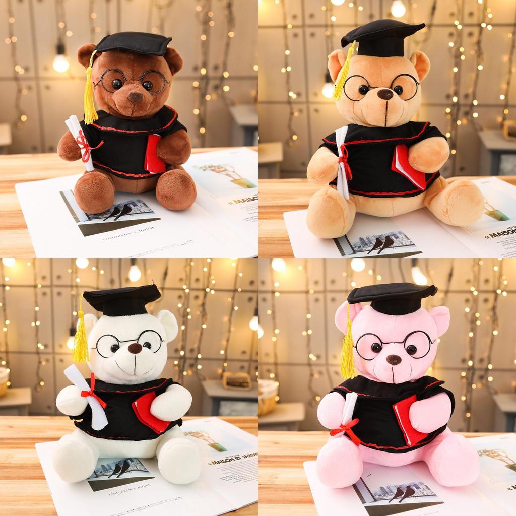 Cute Teddy Bear Plush Toy With Doctor Cap Graduation Doll Gift