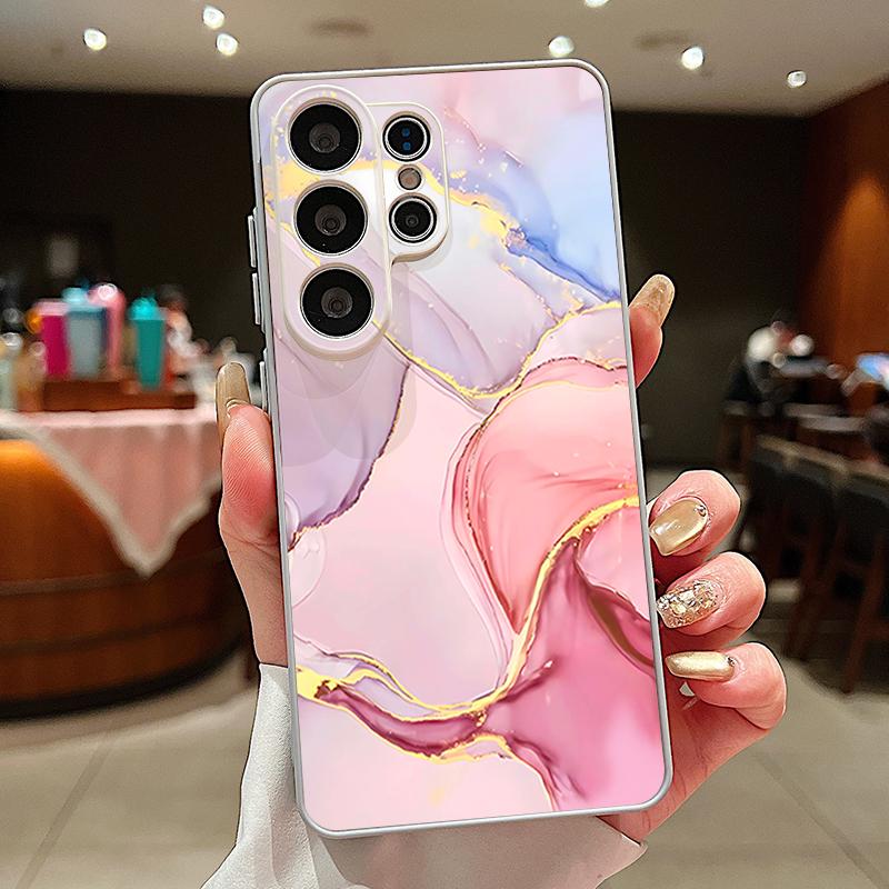 Magnetic For Magsafe Case For Samsung Galaxy S26 Ultra S25 Edge S24 Plus S23 FE S22 A54 A55 A56 5G Pink Marble Pattern Matte Cover