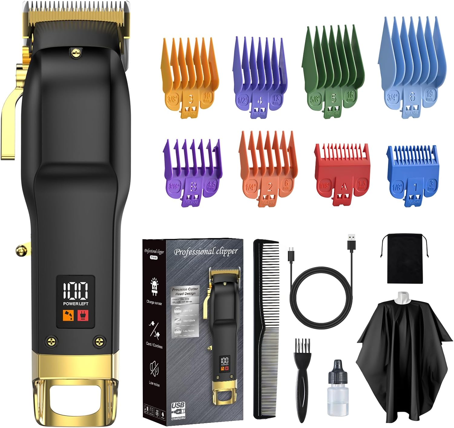 

Men, Cordless Hair Trimmer Set with 8 Color-Coded Guard, Clippers for Hair Cutting, Beard Trimmer, Barber United States