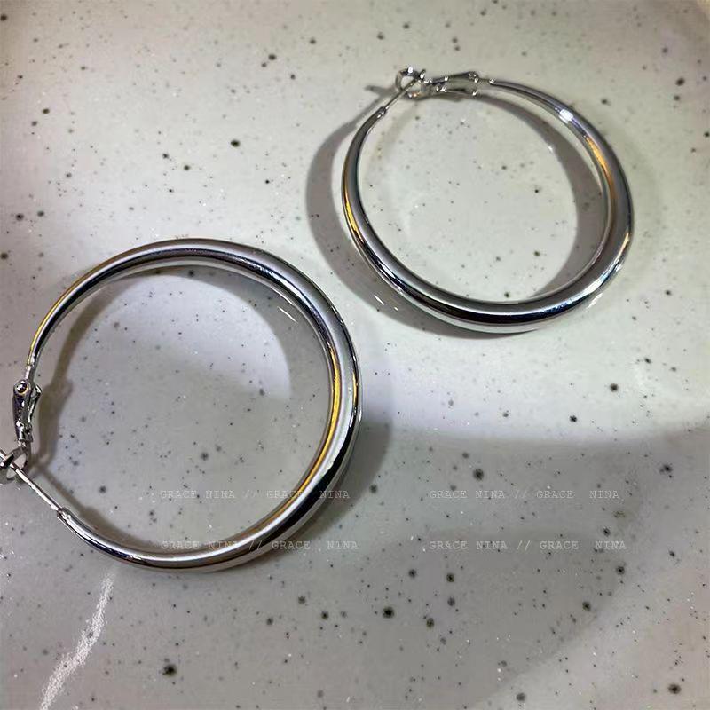 Trendy 2025 Exaggerated Metal Hoop Earrings for Women – Simple, Versatile & Stylish