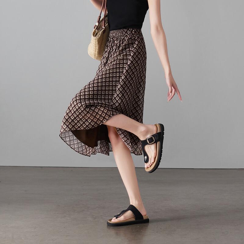 SOFSIL 2026 Summer Retro Rhombic Print A-line Midi Skirt 30/XXL кофейный