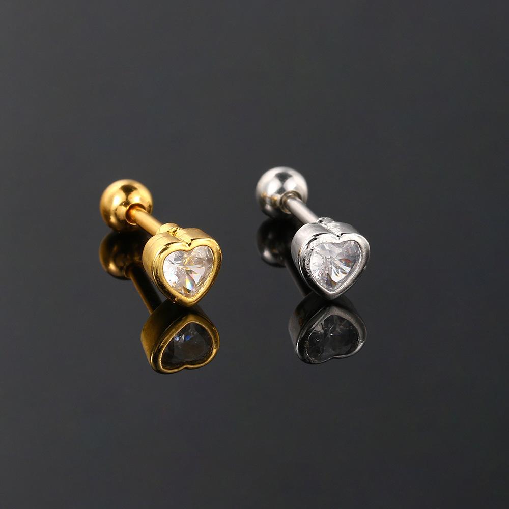Hot Selling Helix Piercing Loving Heart Earring Women Trend Sliver Gold Color Zircon Tragus Bone Stud Ear Ring Body Chic Jewelry