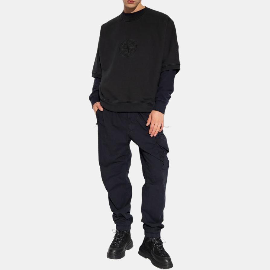 Stone Island Logo Print Crew Neck Pullover Long Sleeve Sweatshirt Men sweatshirt Black 791566155-V0129