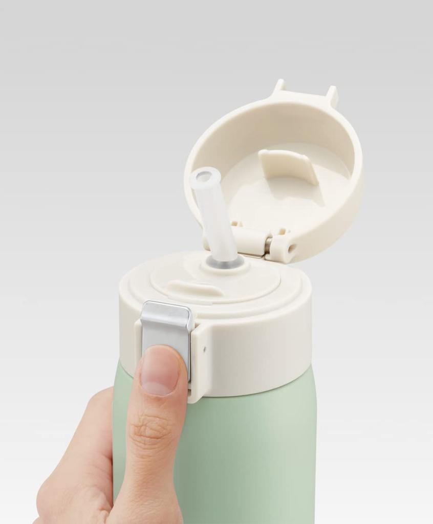 Skater Straw Mug Bottle, 480ml, Insulated Stainless Steel Water Bottle, Dull Green, One-Touch Open, STOT5ST-A