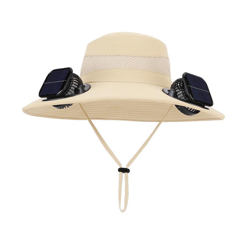 Solar Double Fan Hat Men's Summer Outdoor Eaves Breathable Bucket Hat Mountaineering Fishing Sun Hat