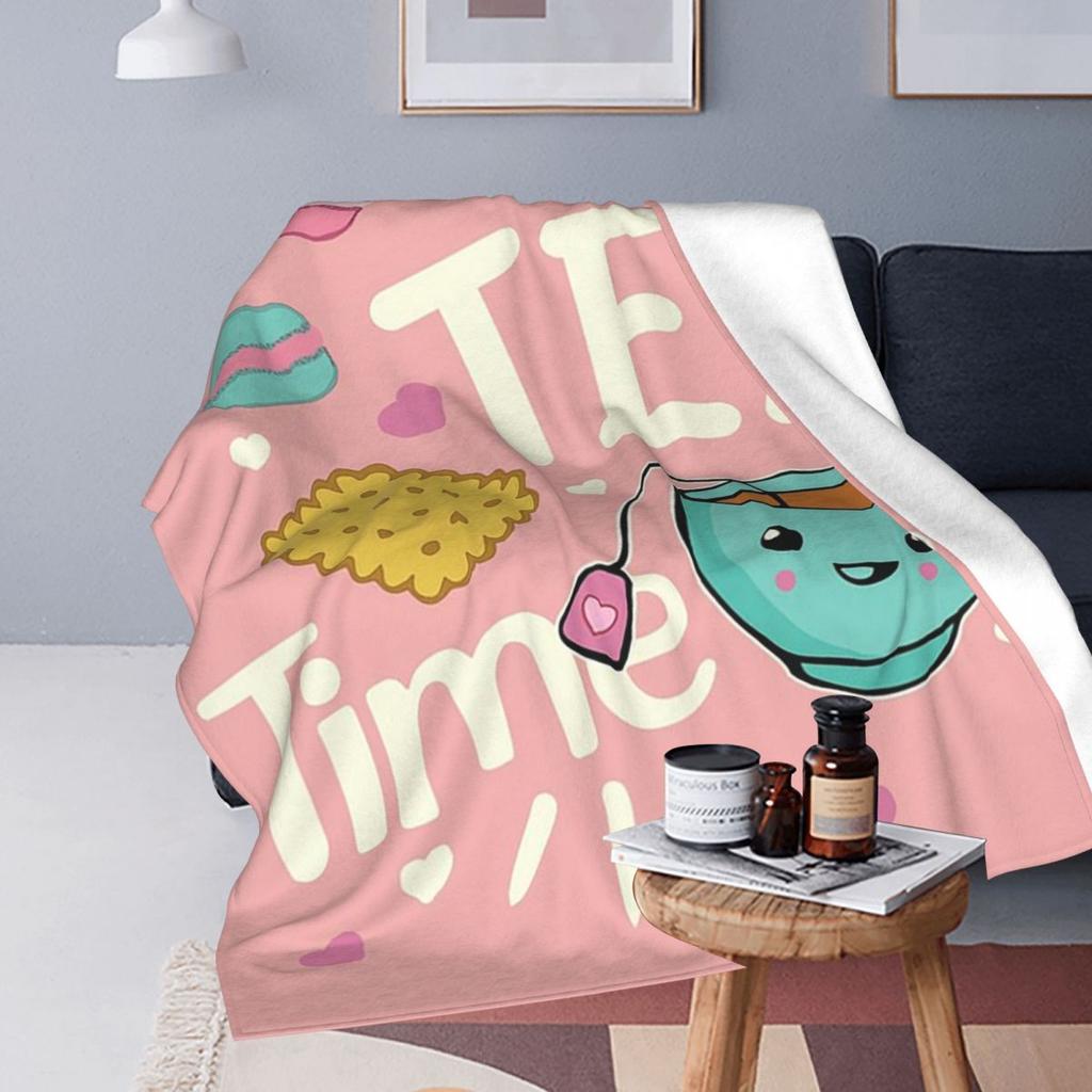 Cute Fun Tea Party  Blankets Flannel Sofa Throw Blanket Lightweight for Home Bedroom Outdoor Throws Bedspread Quilt