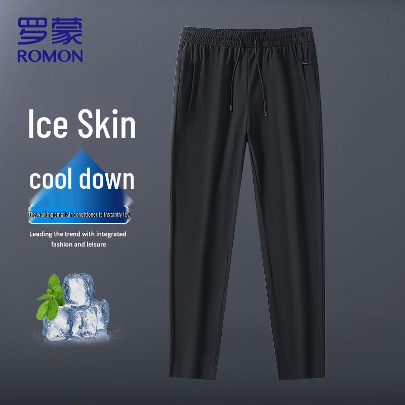 Romon Men's Summer Ice Silk Straight-Leg Trousers