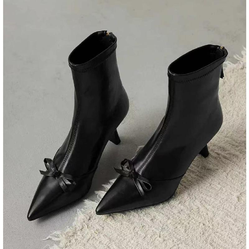 Shoes for Women Fashion Zipper Women's Boots Autumn Pointed Toe Solid Sexy Dress Short Barrel Stilettos or Thin Heels Boots