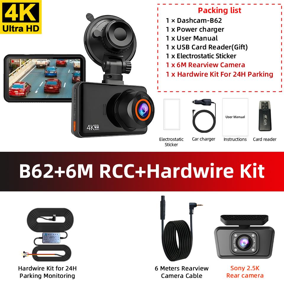 ACCEO 4K Dual Channel Dash Cam with Speed Display Front 4K Built-in WiFi GPS Super Night Vision  Optional Rear Lens 24/7 Parking