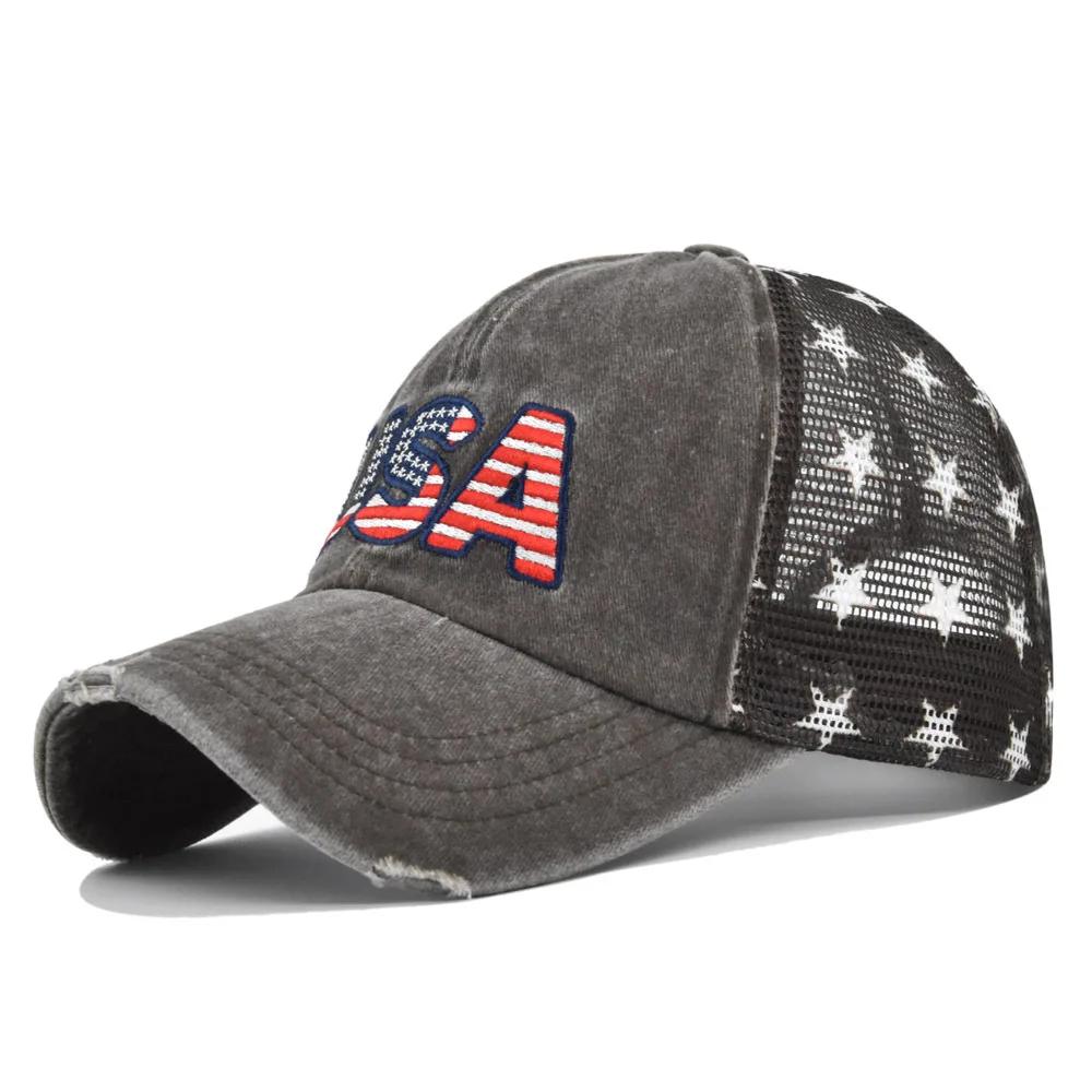 New Embroidered Usa Flag Baseball Hat Men Cotton Adjustable Breathable Mesh Cap Women Hip Hop Snapback Caps Outdoor Dad Hats