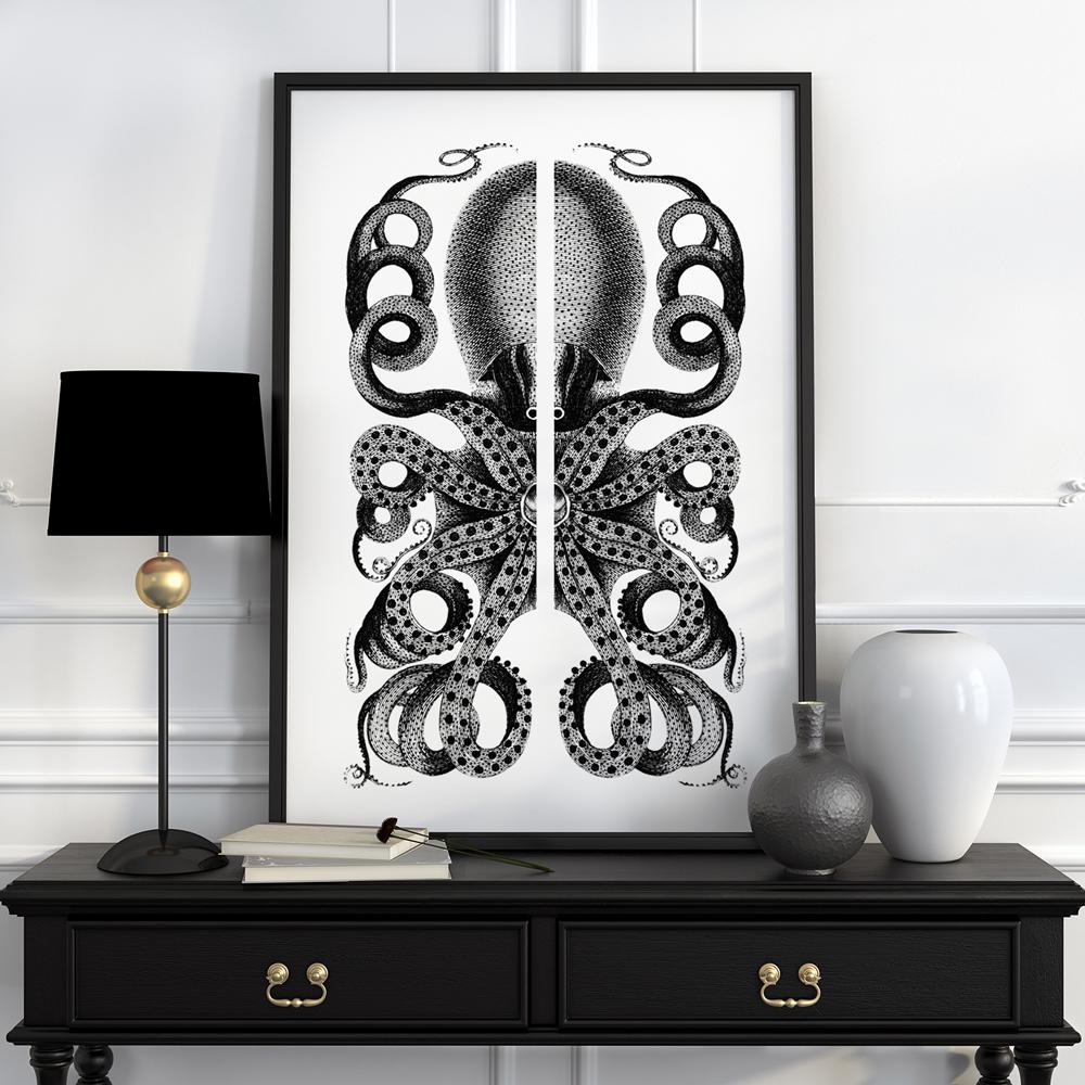Black and White Poster Octopus