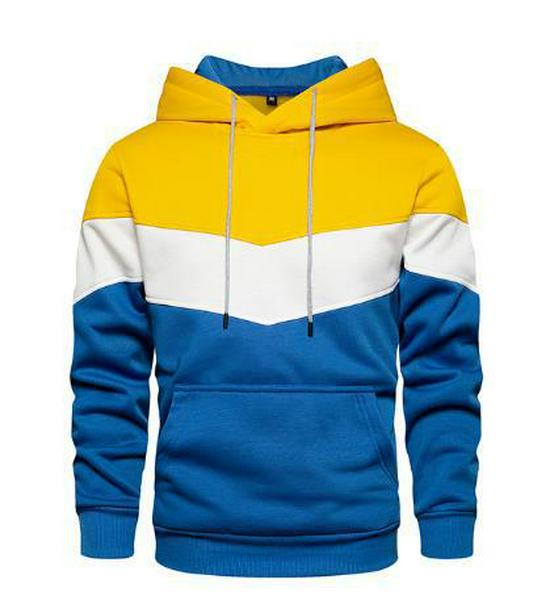 

Blue Color Block Youth Hoodie with Pockets - Autumn/Winter Casual Style 2XL