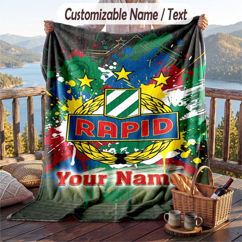 Flannel Blanket Rapid Wien FC Print Custom Name Text Soft Throw for Sofa Bed