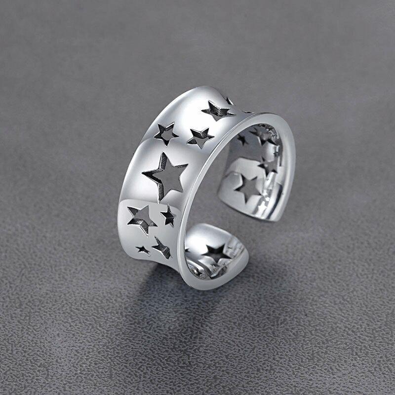 New Arrival Retro Concave Hollow Stars 925 Sterling Silver Personality Fashion Temperament Exquisite Opening Rings TYB187